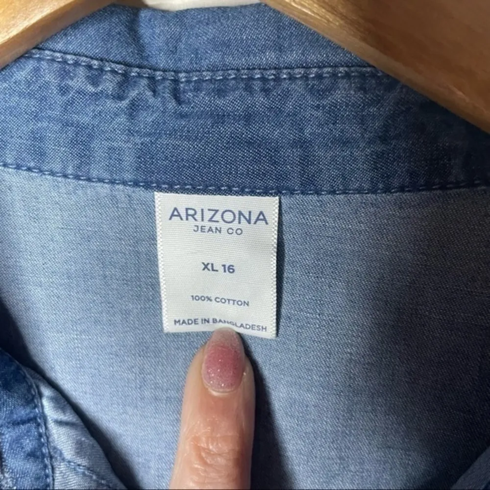 Arizona Jean Company Chambray Button Down Dress Medium Wash 100% Cotton XL 16 JR - Image 6