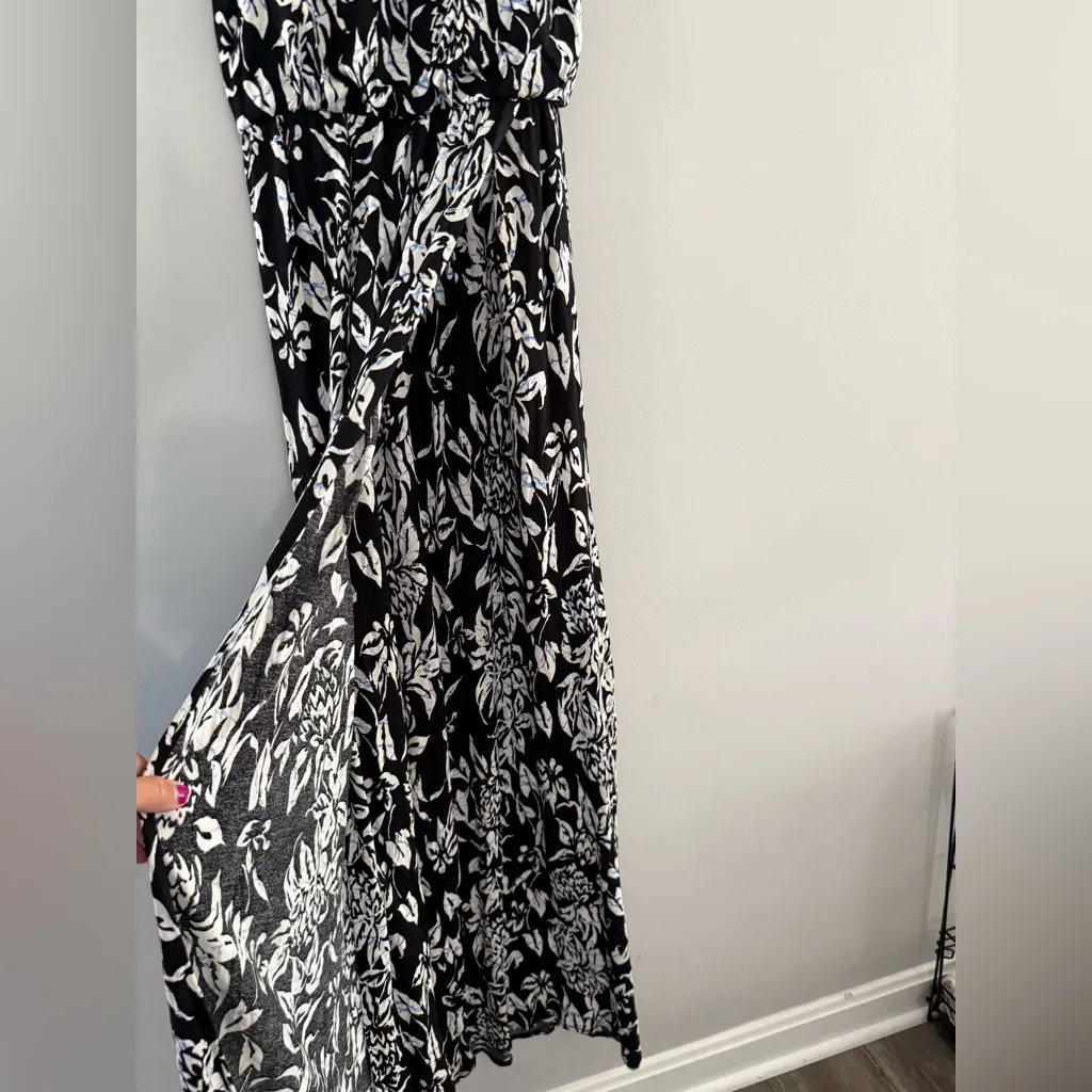 The Loft Floral Sundress Maxi Dress Tank Sleeveless White Black Blue Size XS - Image 5