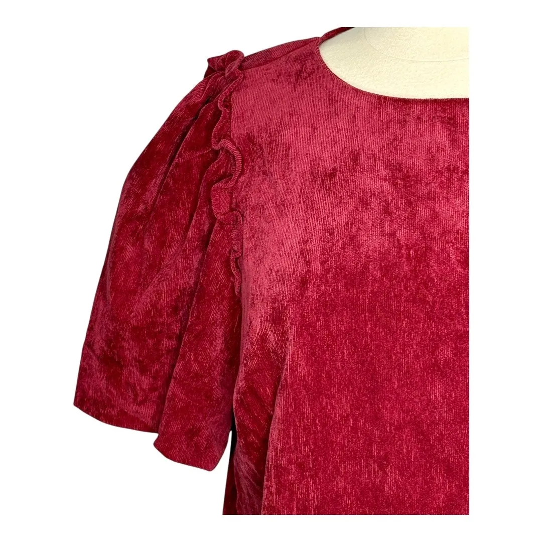 Crown‎ & Ivy Corded Top Ruffle Puff Sleeve Corduroy Cranberry Women Size XL - Image 5