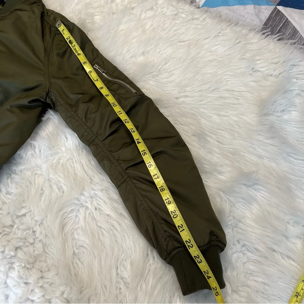 TopShop Green MA1 Bomber Jacket Zip Up Women’s Size 4 US Ruching - Image 12