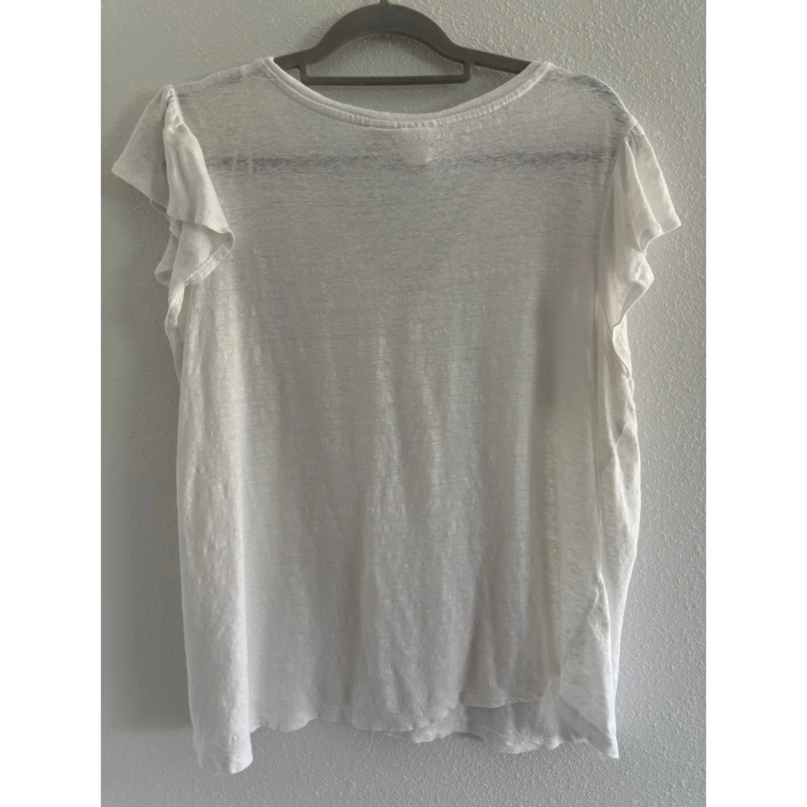 C&C California Shirt Womens 1XL White Linen Flutter Beachy Coastal Resort - Image 2