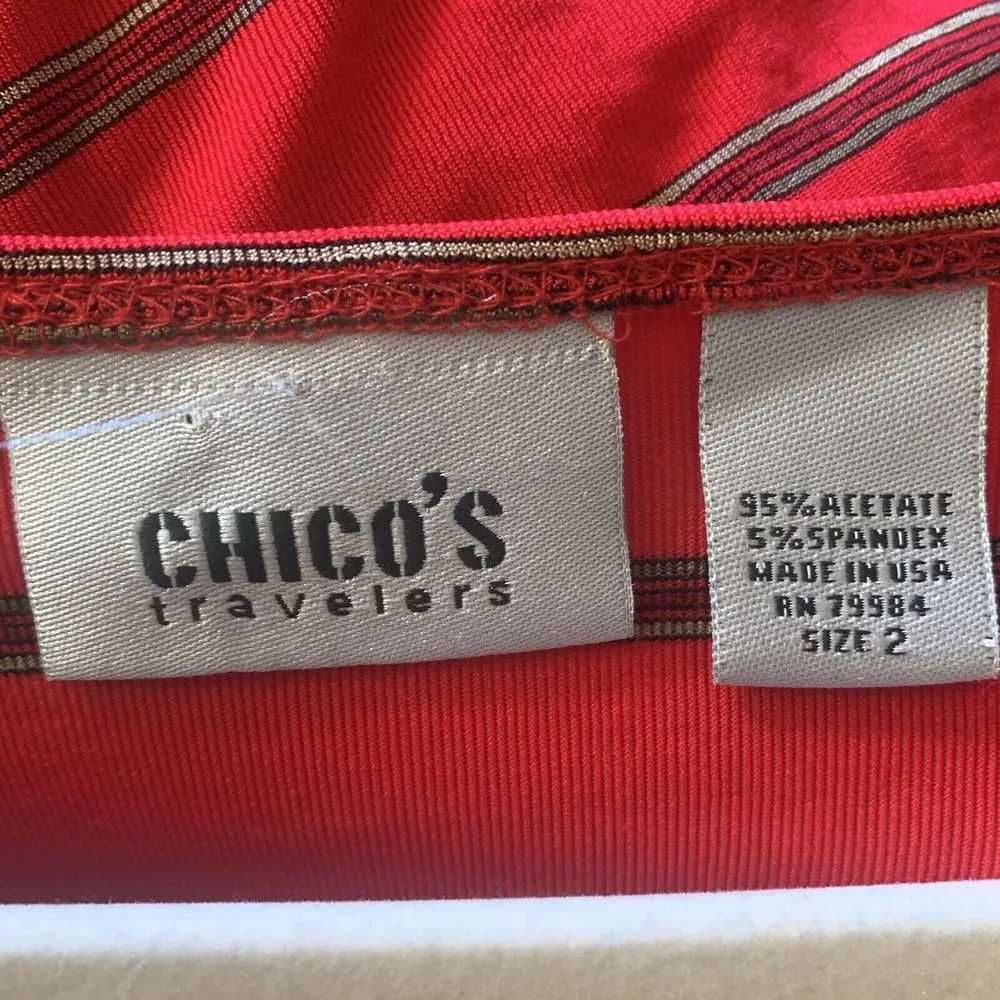 Chico's Travelers Large Red Multicolor Stripe Stretch Slinky Scoop Neck Blouse - Image 6