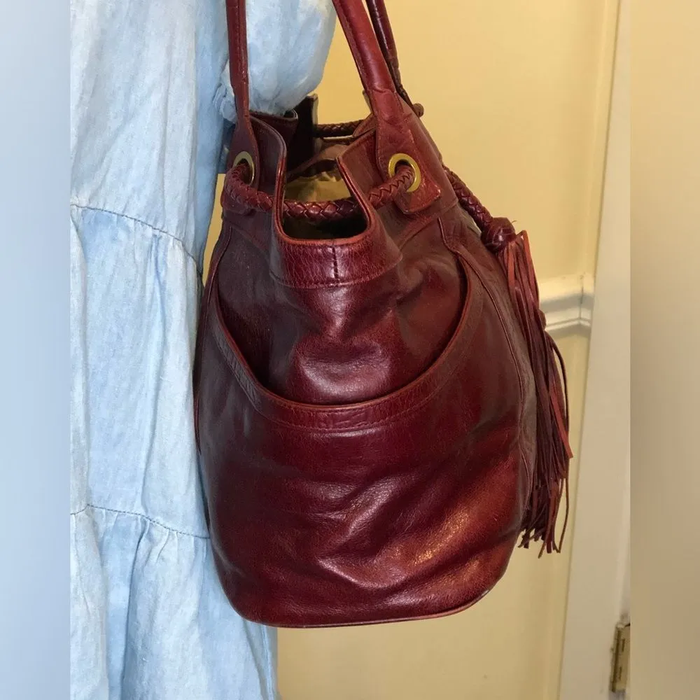 CHARLES DAVID Red Alligator Leather Bucket Bag Tassel Pull Shoulder Bag 2005 - Image 4