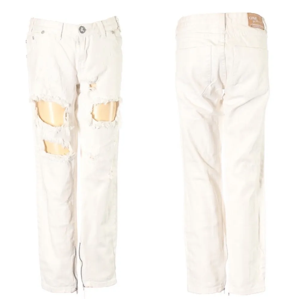 One Teaspoon ☻︎ Trashed Freebirds Ripped Destroyed Ankle Zipper Jeans ☻︎ White - Image 3