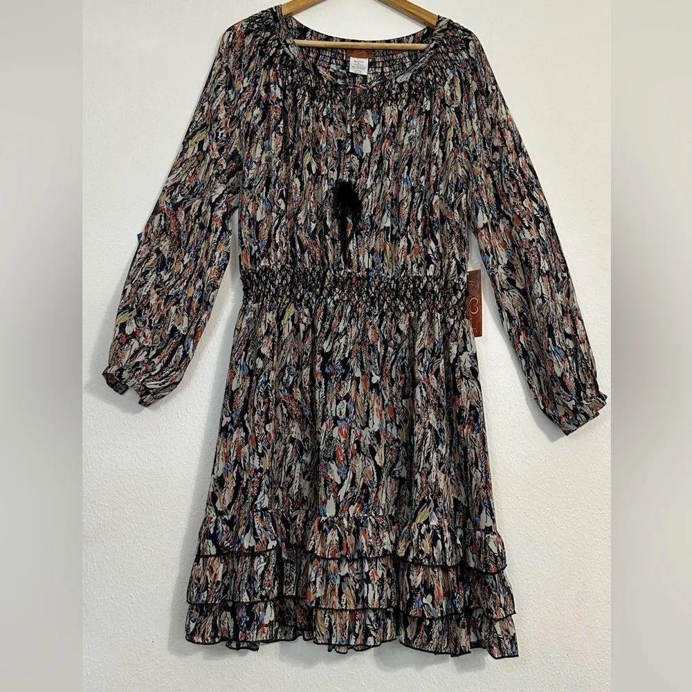 NWT Scully Feather Print Dress Patterned Garment Red Size M - Image 6