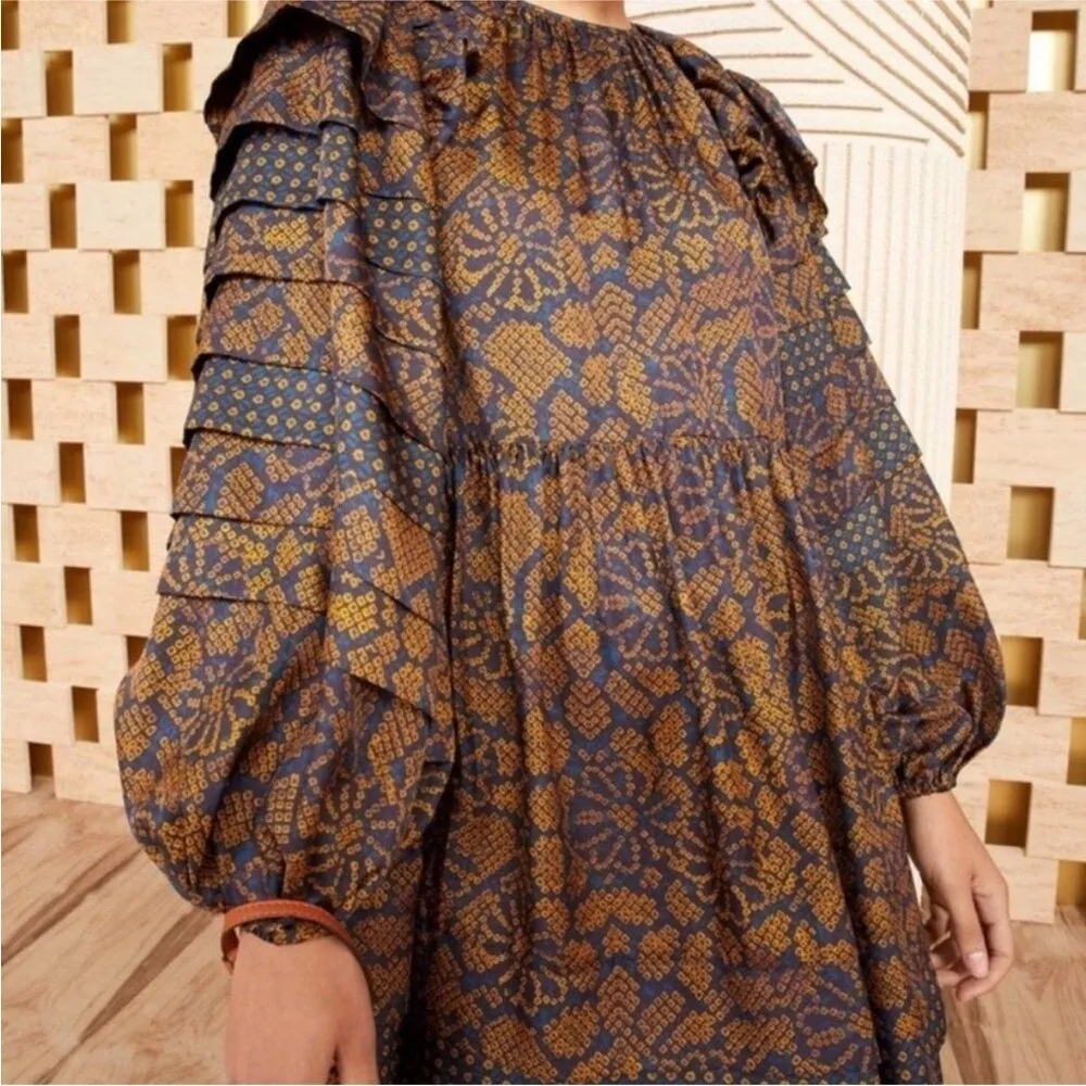 ULLA JOHNSON Emilia Mini Dress Floral Silk Size 0 Long Sleeve Hemlock Printed - Image 3