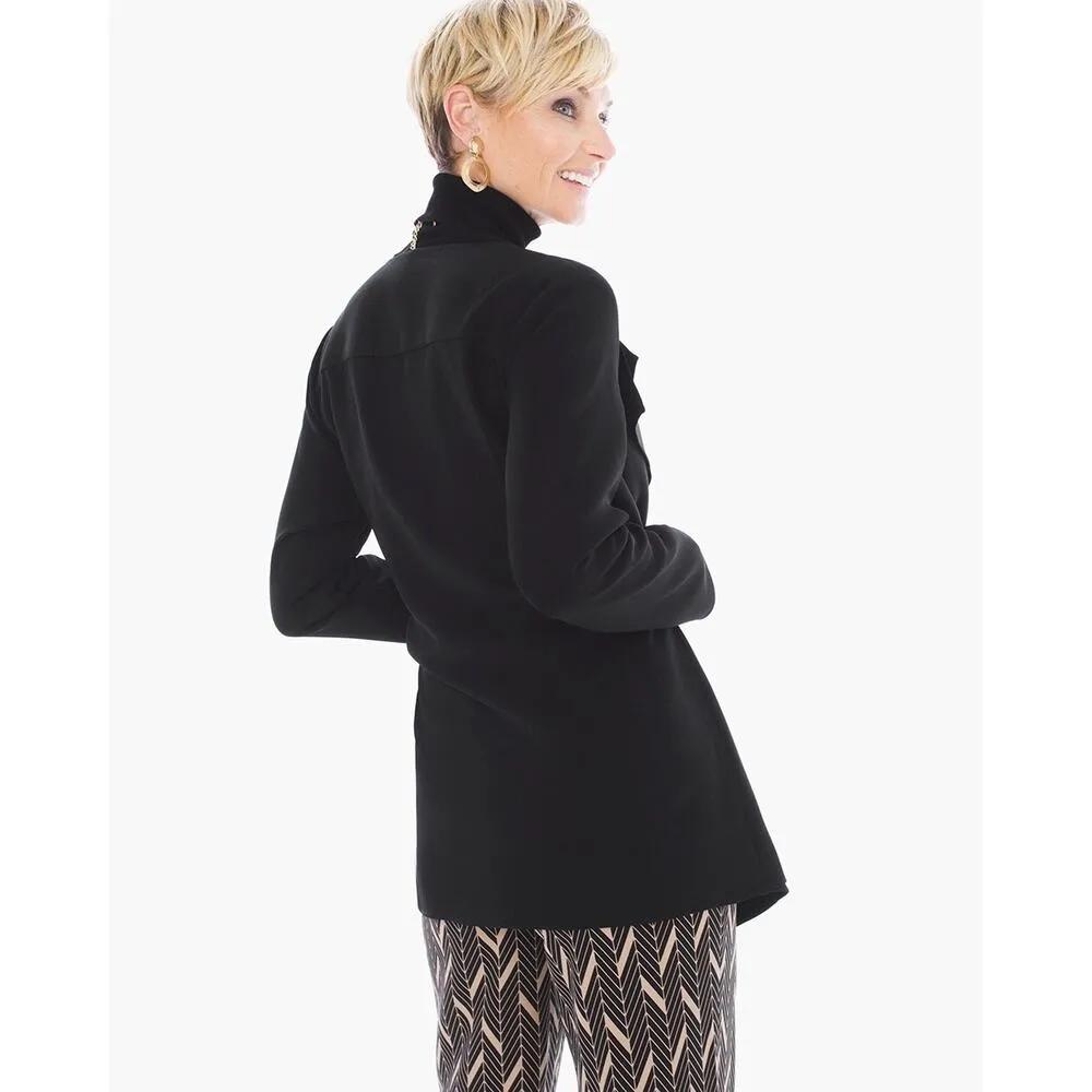 Chicos Tie Front Draped Minimalist long Jacket Black Lagenlook Womens 2 L 12 - Image 7