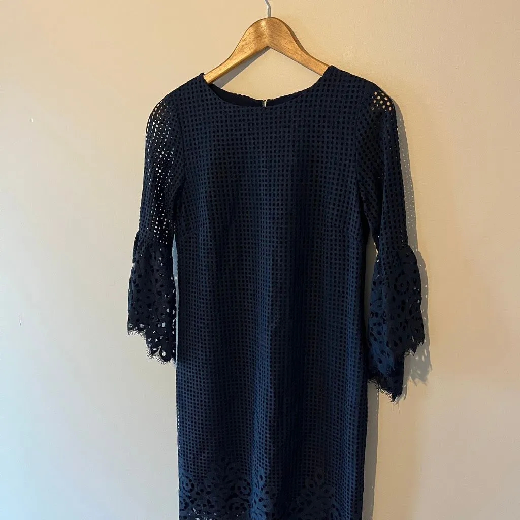 Jude Connally Danielle Dress Spring Lace Navy Blue 3/4 Scalloped Bell Sleeve XS - Image 3