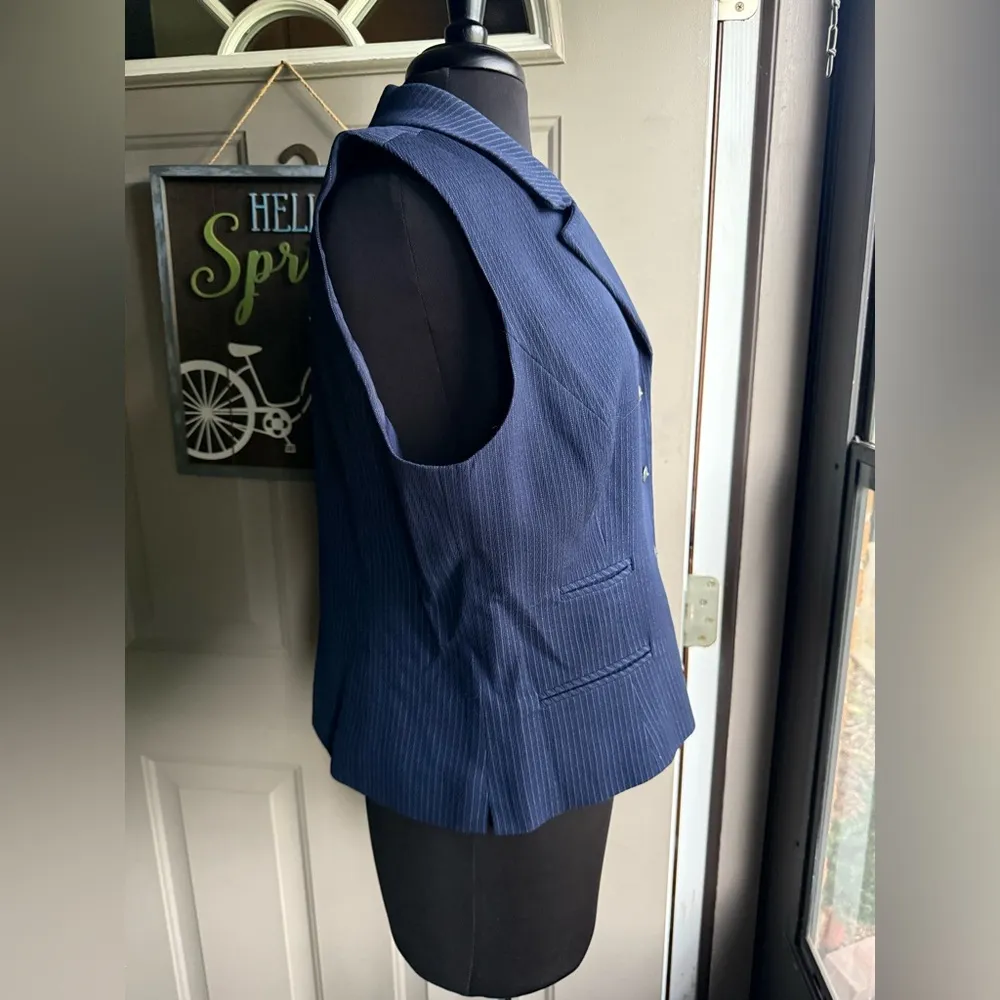 Vintage Doncaster blue pin stripe wool blend business suit vest, size 12 - Image 5