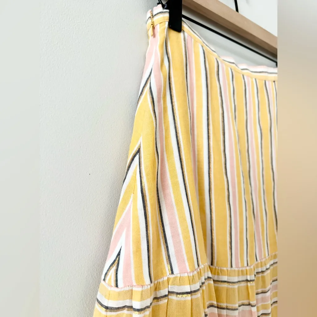 Veronica Beard Serence Cotton Blend Maxi Skirt in Yellow Pink Metallic Stripe S - Image 4