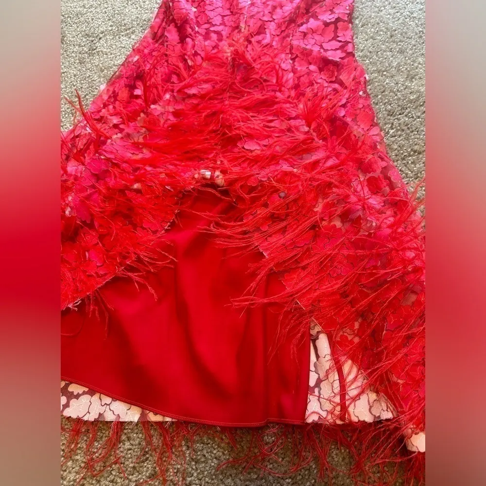 Elie Tahari Pink Feather Embroidered Tulle Midi Dress - Image 7