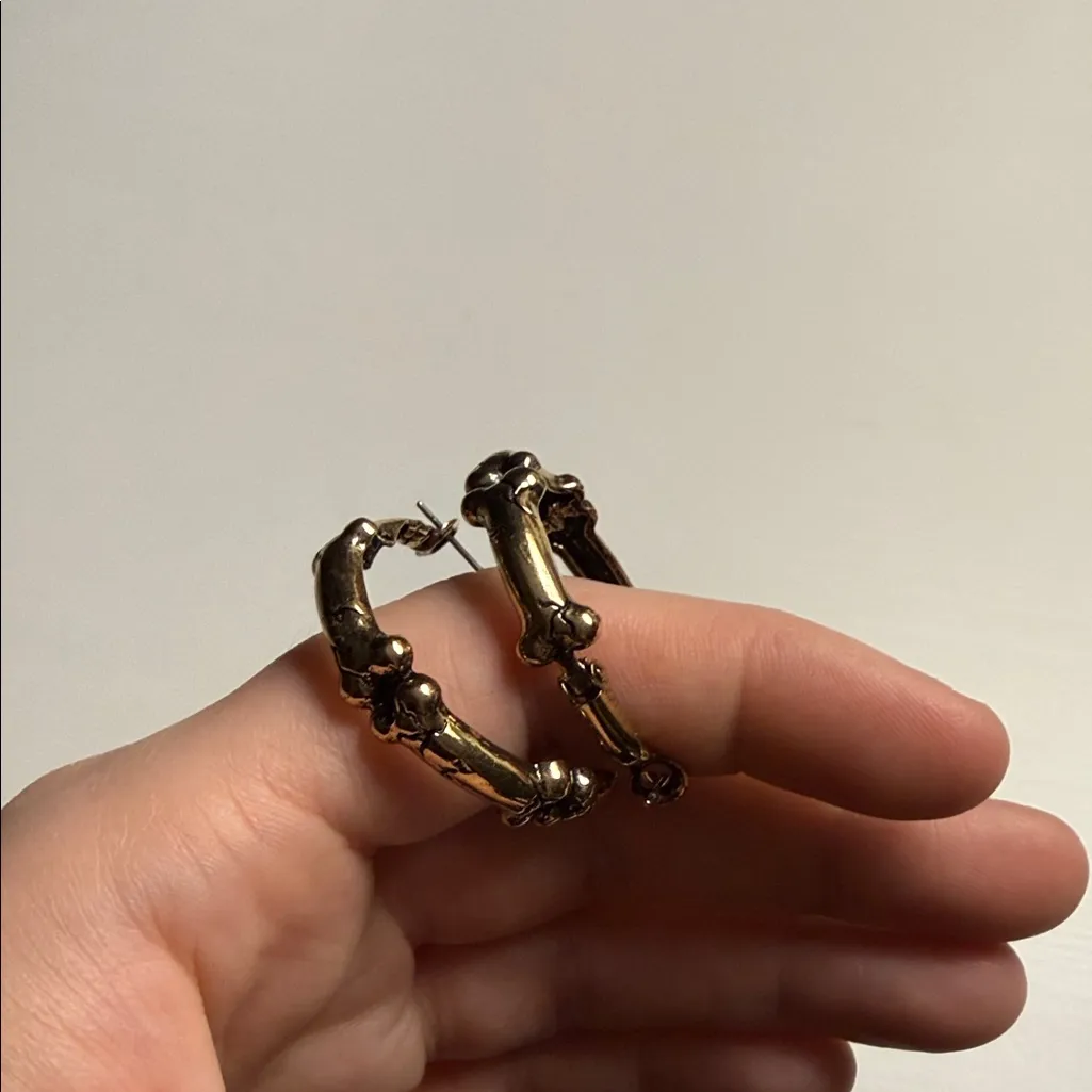 Gold Hoop Earrings Cracked Bone Hoop Dangle Earrings - Image 2