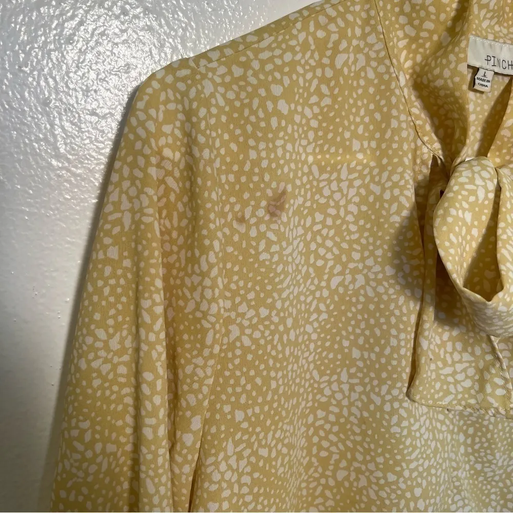 Pinch Ruffle Dress Yellow White Geometric Dots Size L - Image 6