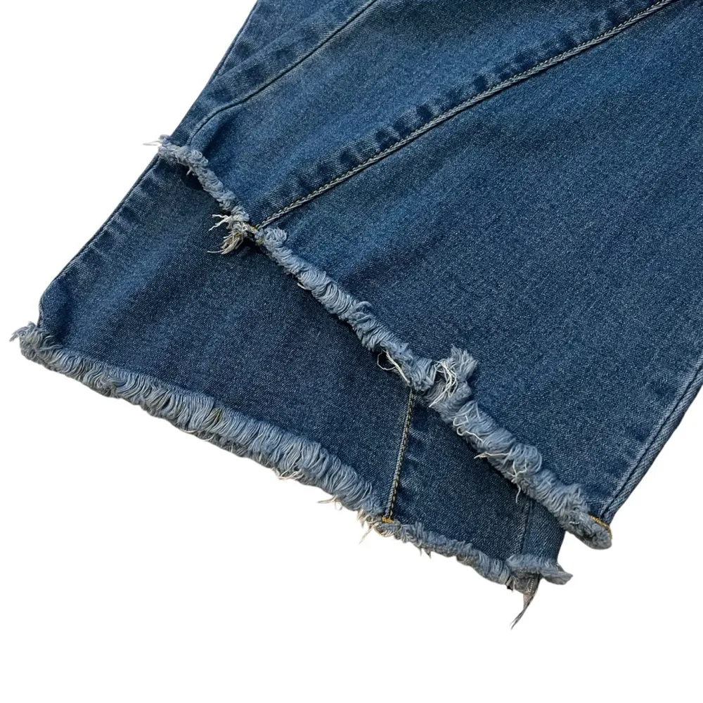 Blue Blush Elastic High Waist Flared Fringe Hem Jeans - Image 13