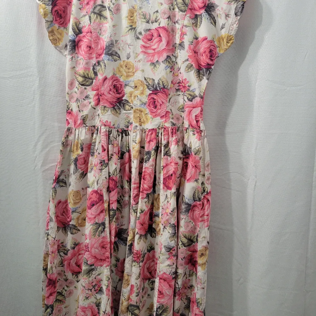 VINTAGE STARINA 80's Floral Pink and Yellow Dress Size M Size M - Image 10