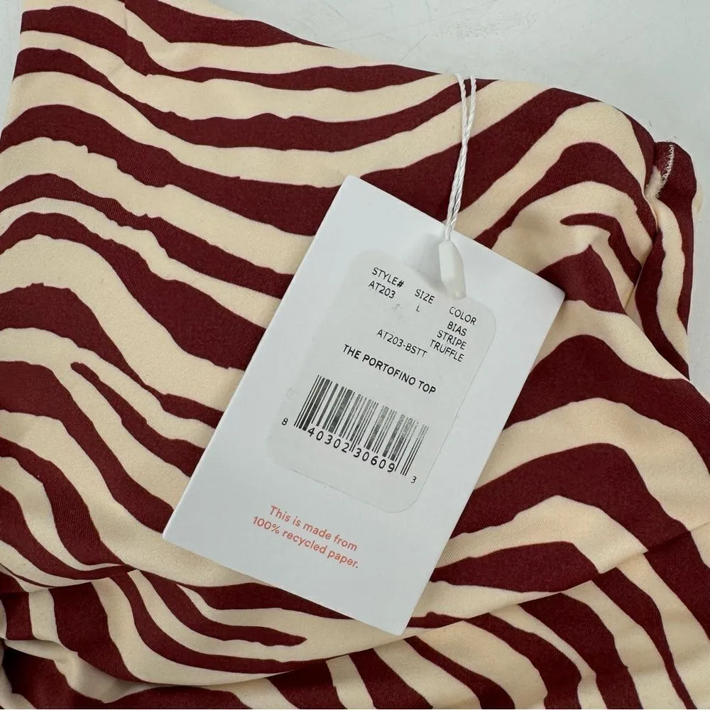 Andie The Portofino‎ Top Zebra Bias Stripe Truffle Bikini Twist Top New Lg - Image 4