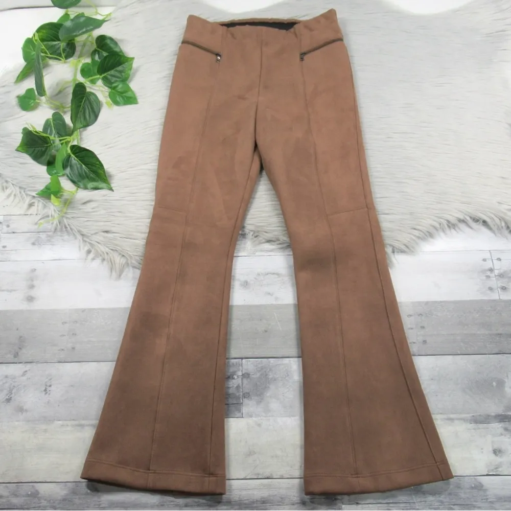 BCBGMAXAZRIA Faux Suede Flare Leg Pant in Light Mocha Women's Size XS - Image 4