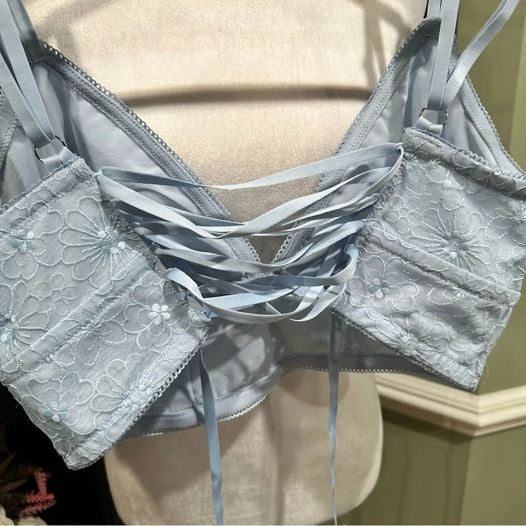Aerie AEO Blue Floral Lace Corset Bralette NWT Size XL - Image 6