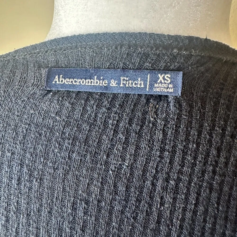 ABERCROMBIE & FITCH Lettuce Edge Ribbed Wrap Tie Sweater Top Size XS Black - Image 12