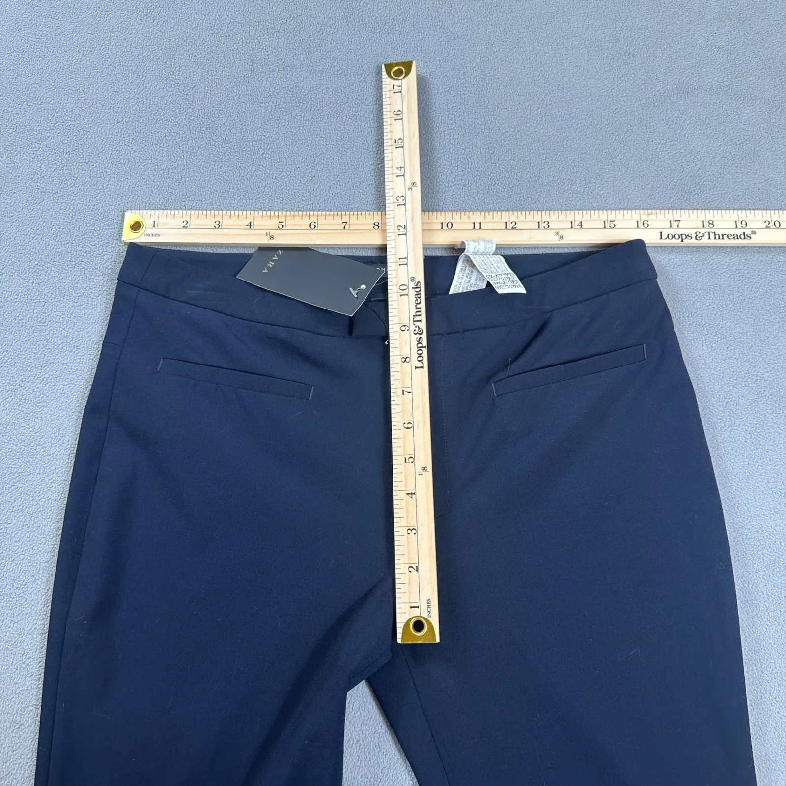 ZARA Woman Dress Pants 8 Navy Blue Straight Leg Slim Fit Tailored Office NWT - Image 3