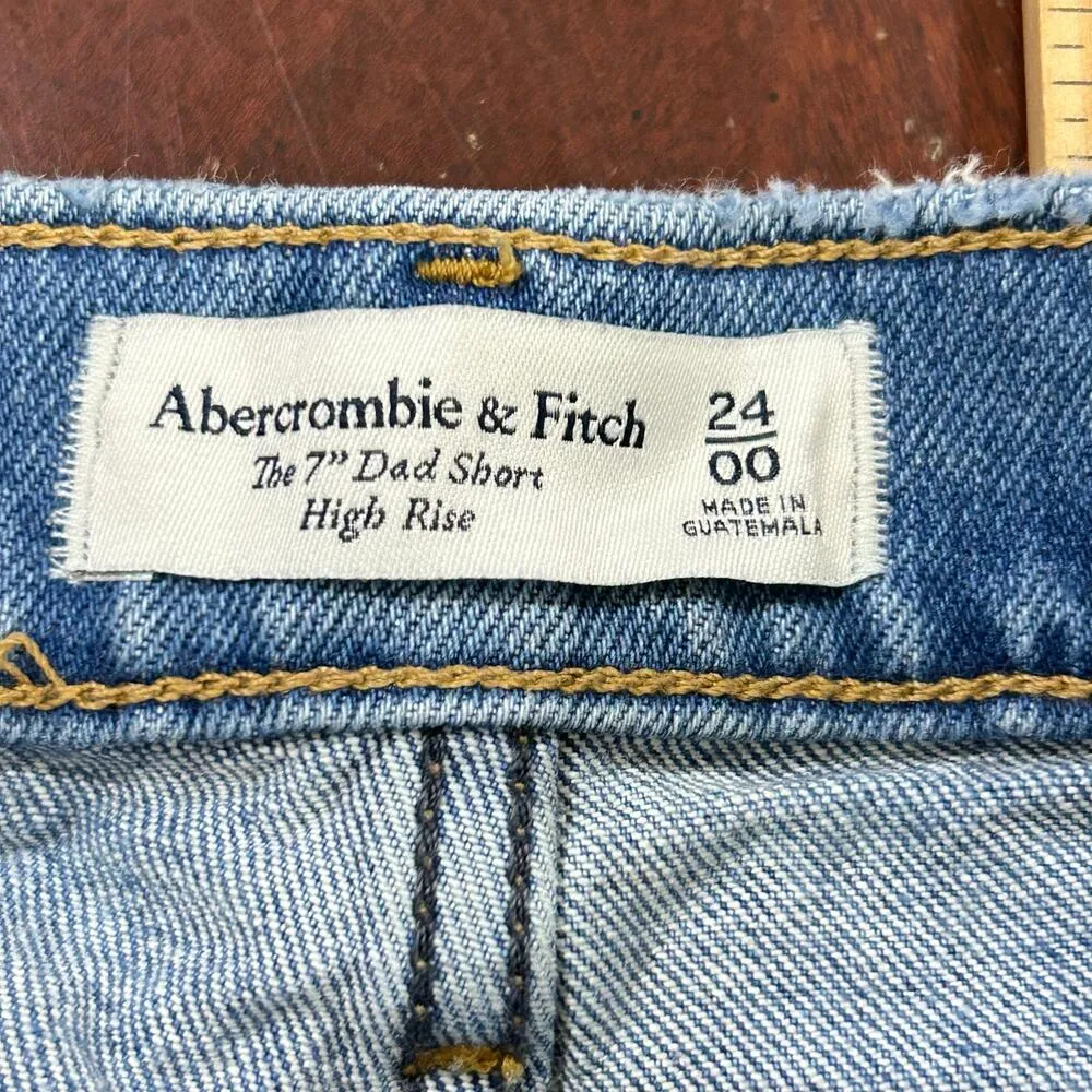 Abercrombie & Fitch Jean Shorts Womens 24 Blue The 7" High Rise Denim Dad‎ Short - Image 3