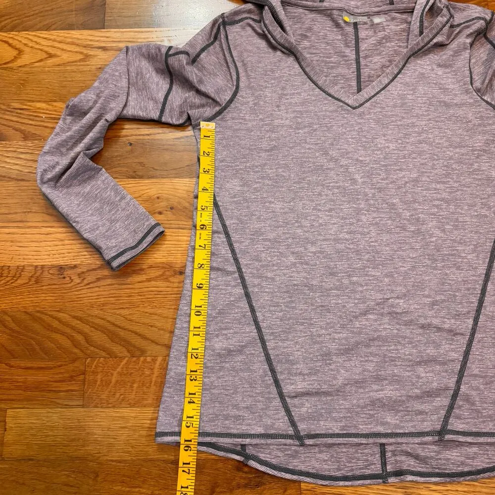 Zella Womens XS Light Purple Gray Striped Long Sleeve V-neck Hoodie Athletic Top - Image 3