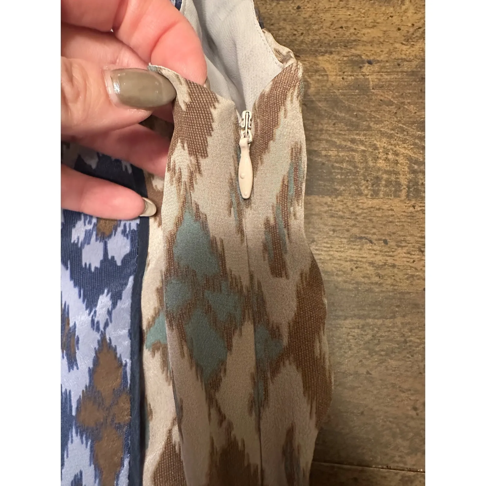 Coquille Anthropologie Blue Ikat Geometric Belted Silk Sleeveless Dress Size 0‎ - Image 7