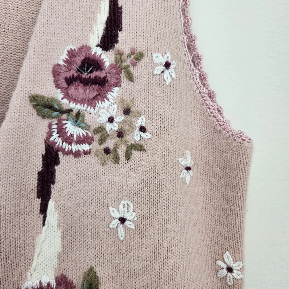Vintage Koret Pink Floral Knit Button Up Sleeveless Sweater Vest Top M Size M - Image 5