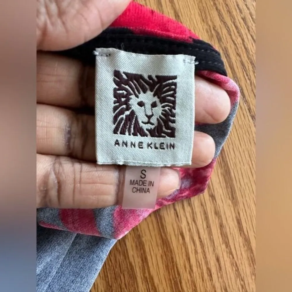 Vintage Anne Klein Blouse Floral Red Rose Print Tie Front Short Sleeve Office S - Image 4