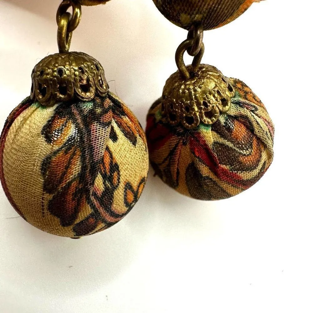 Orange and tan 3 tier ball dangling statement earrings - Image 6