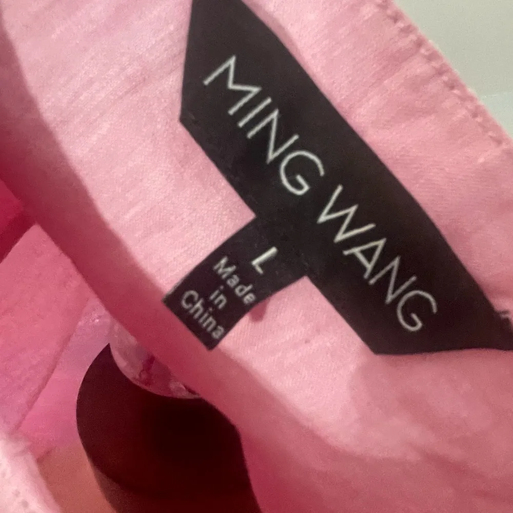 Ming Wang Pink 3/4 Sleeve Blouse Top  Linen Blend Size Large - Image 2