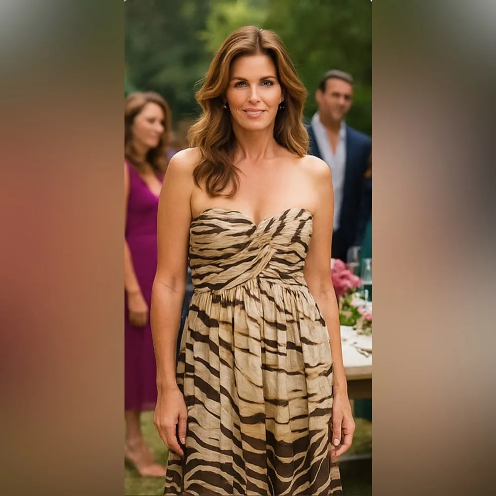 Donna Morgan 100% Silk Chiffon Strapless Animal Print Tie Dye Cocktail Dress 6 - Image 2