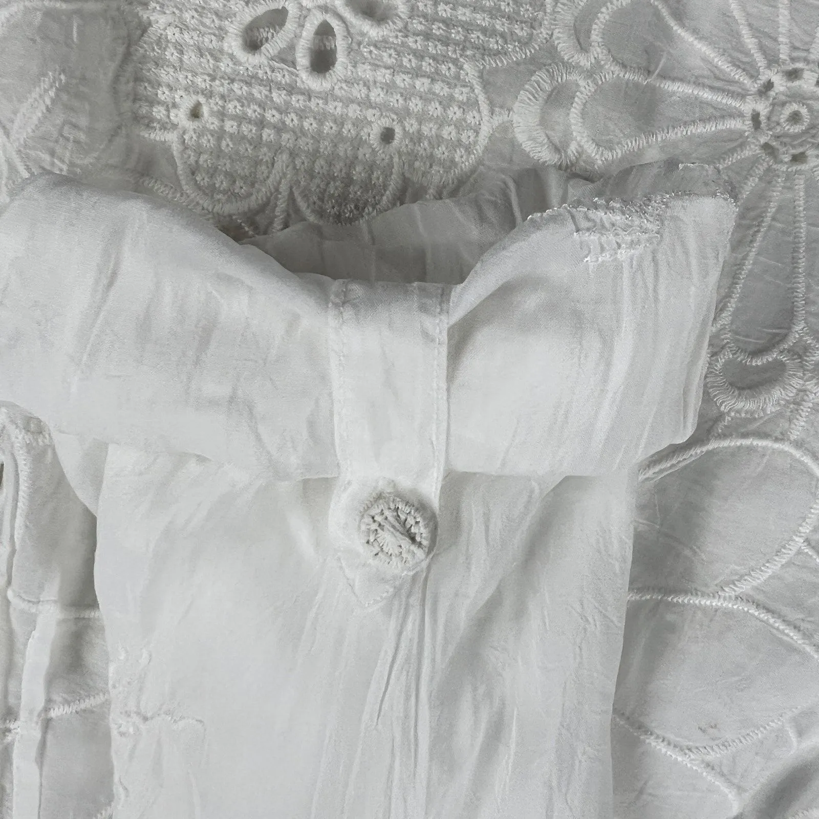 Johnny Was White Lemmi Blouse - Jazlynn Eyelet Fairy Roll Tab Sleeve Size S - Image 13