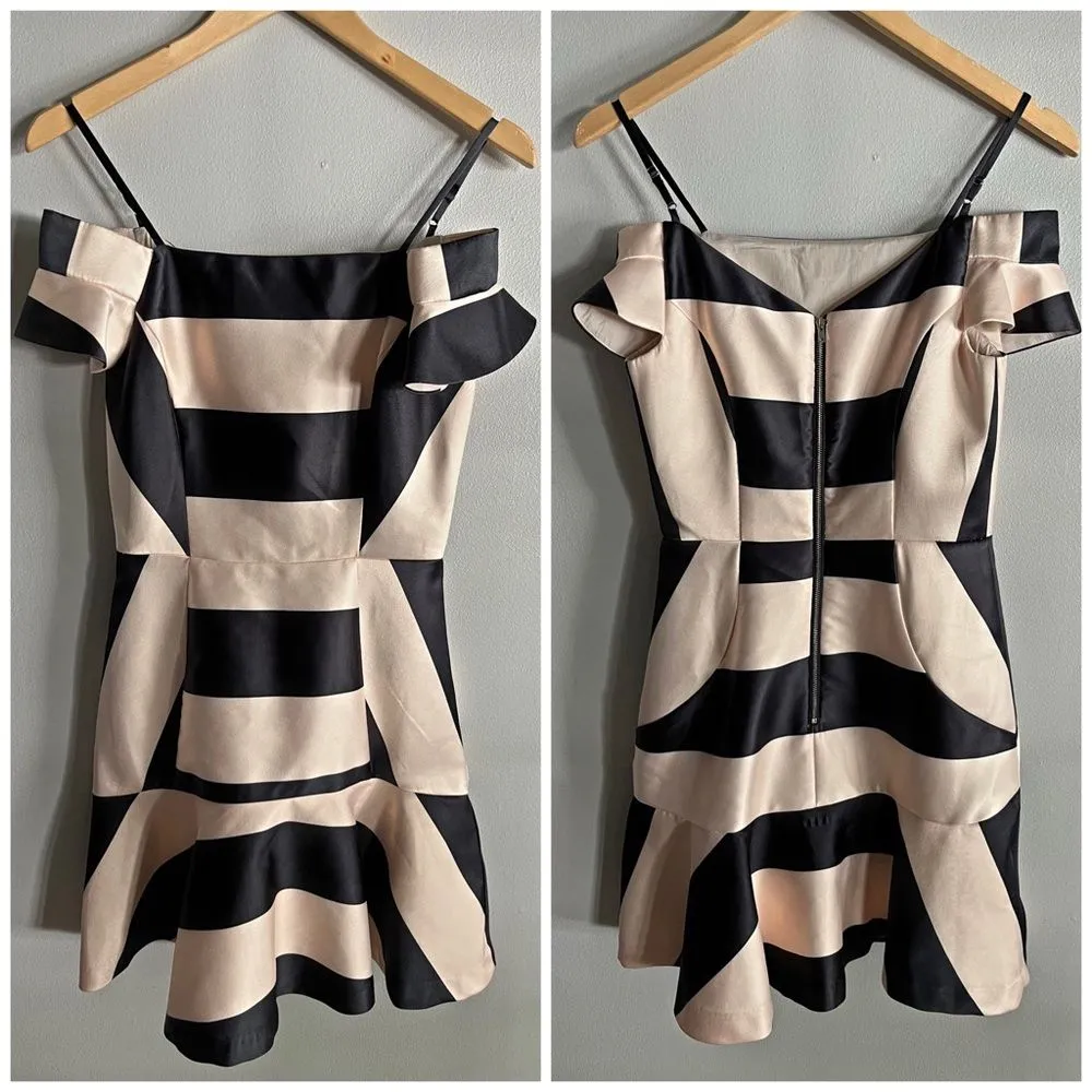 Gianni Bini Strapless Fit & Flare Dress XS, Black Beige Stripe, Party Mini - Image 2