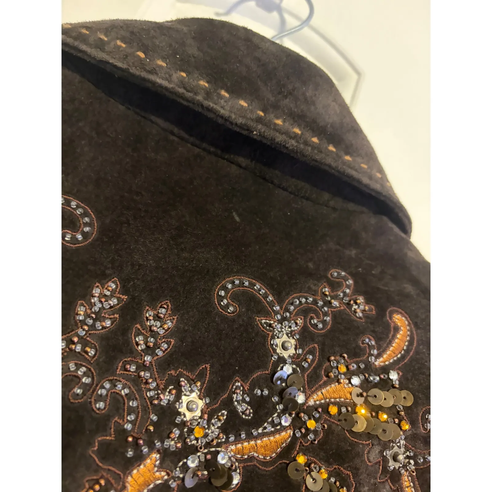 Coldwater Creek Brown Suede Beaded Embroidered Western Style Jacket Women's 2X - Image 9