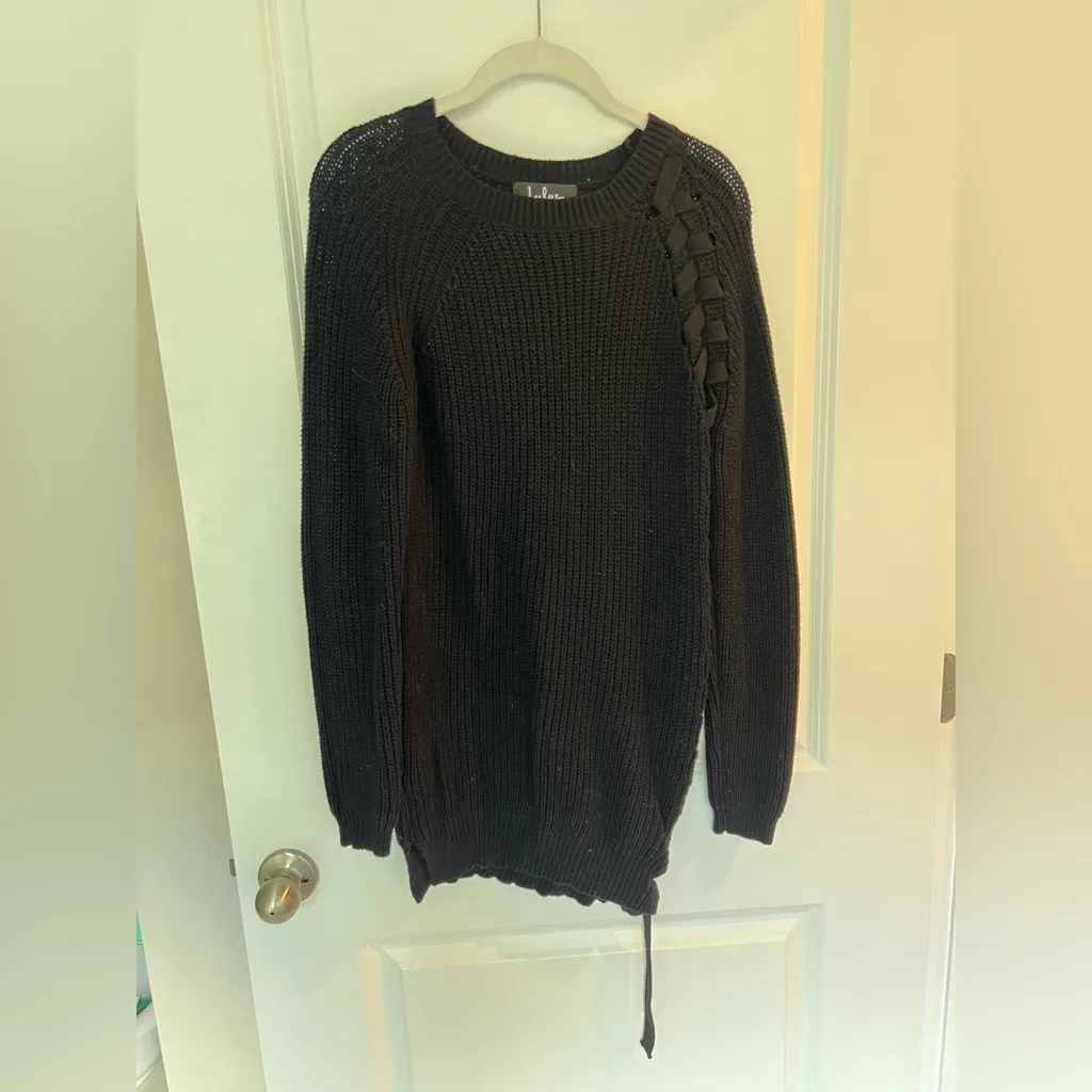 New Lulu's Stretch Black Knit Sweater Lace Up - Image 2