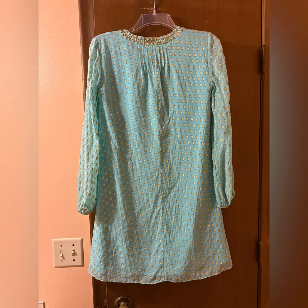 Lilly Pulitzer Colby Silk Tunic Dress in Seaside Aqua Crinkle Clip Silk Jacquard - Image 5