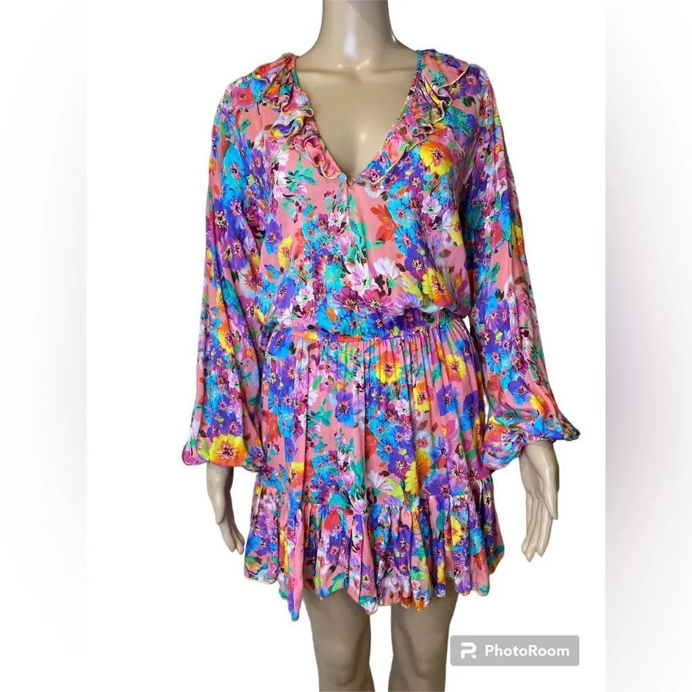 NWT Luli Fama Ruffled DeepV Frill Hem Dress size Medium - Image 3