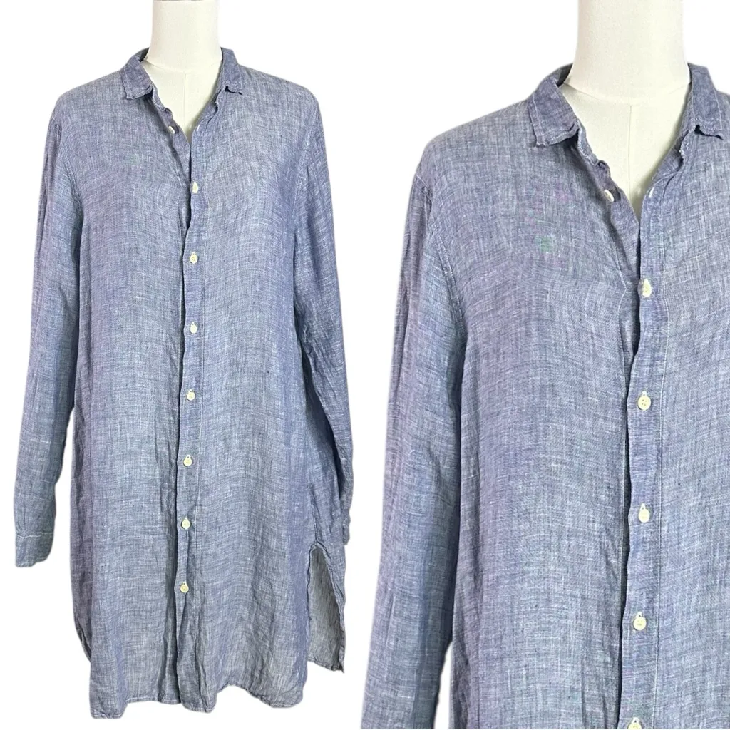 CP Shades Linen Shirt Dress Tunic Top Size Large Chambray Blue LagenLook Coastal - Image 4