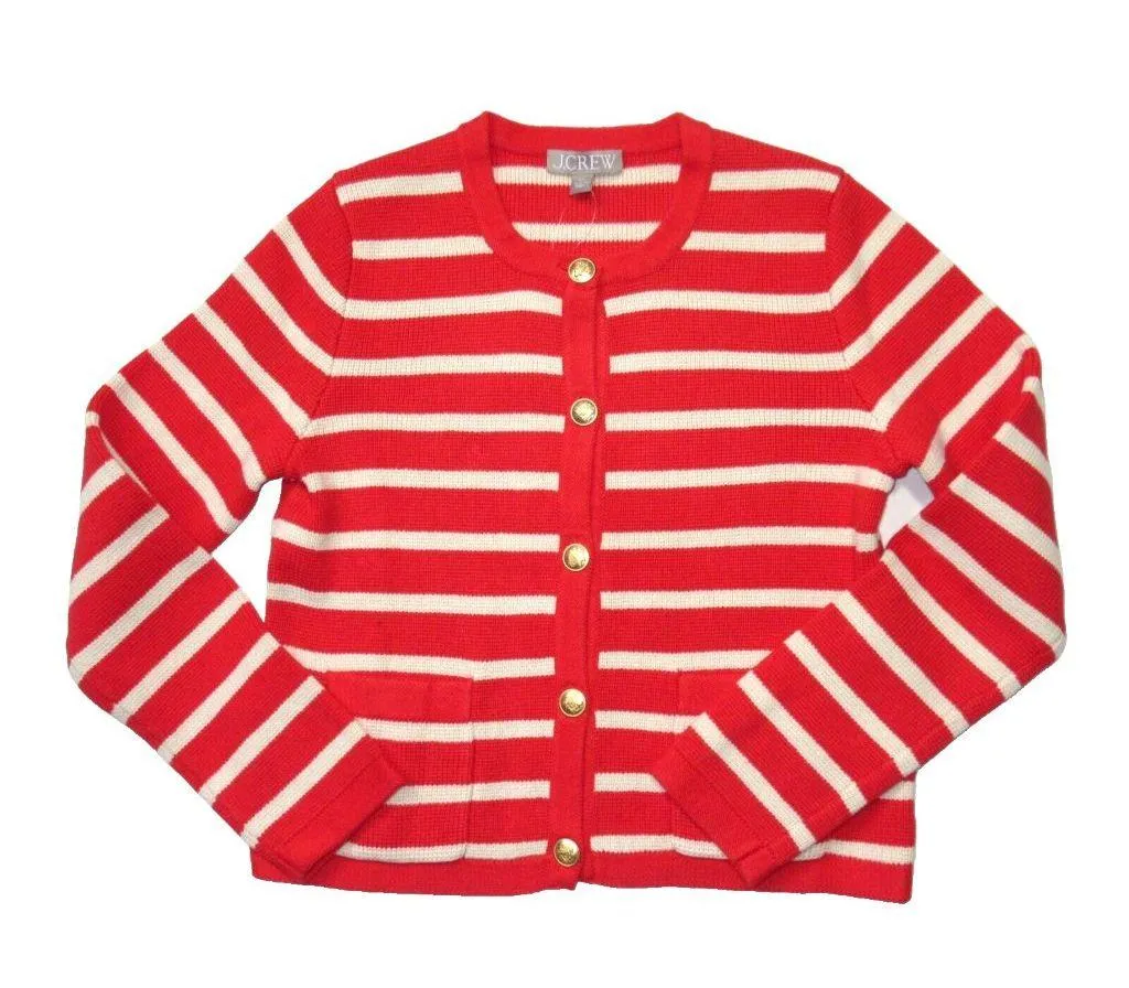 NWT J.Crew Emilie Sweater Lady Jacket in Red Ivory Stripe Knit Cardigan M - Image 2
