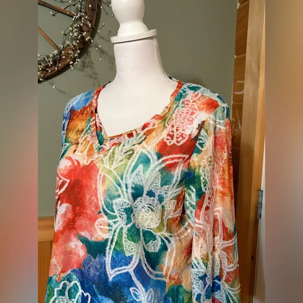 Alfred Dunner 3/4 Sleeve Double V-Neck Blouse size M - Image 2