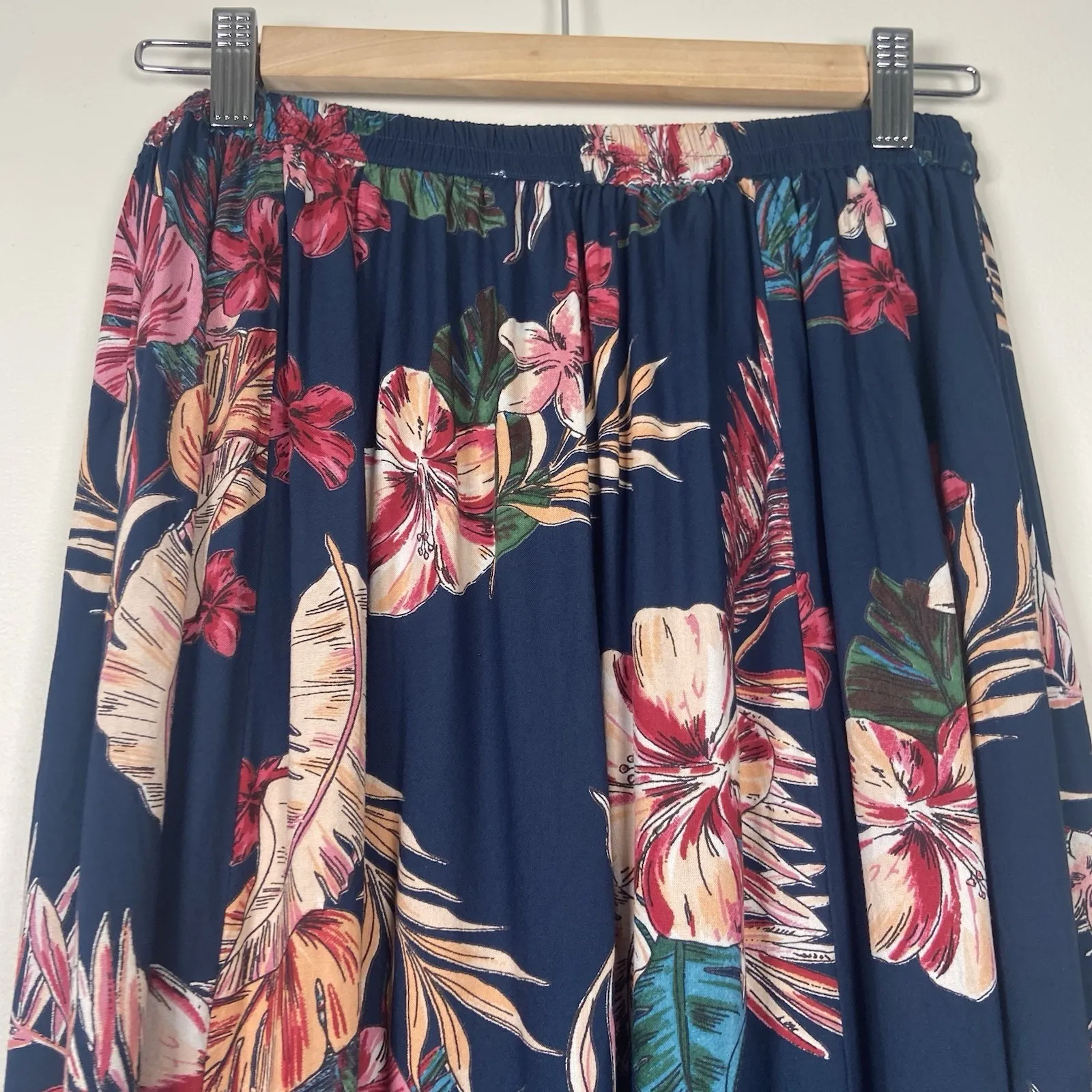 Patrons Of Peace Maxi Skirt Sz M High Double Slit Navy Floral Hawaiian Tropical - Image 5