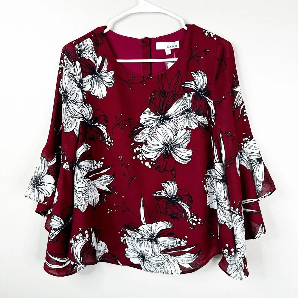 NEW Anthropologie Isla Maude Blouse Womens M Riana Bell Sleeve Floral Top - Image 2