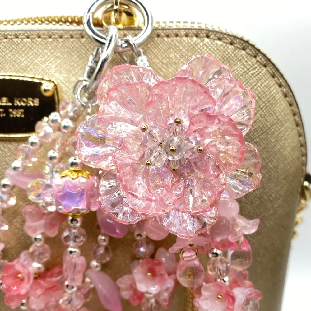 🌸 Luxury Bag/Phone Chain Charm/Keychain Triple-Layer Flowers Fancy Crystal Beads - Image 2