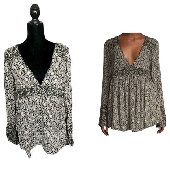 Free People Rolling Hills Long Sleeve Open Back Flowy Blouse OB526904 Medium - Image 2