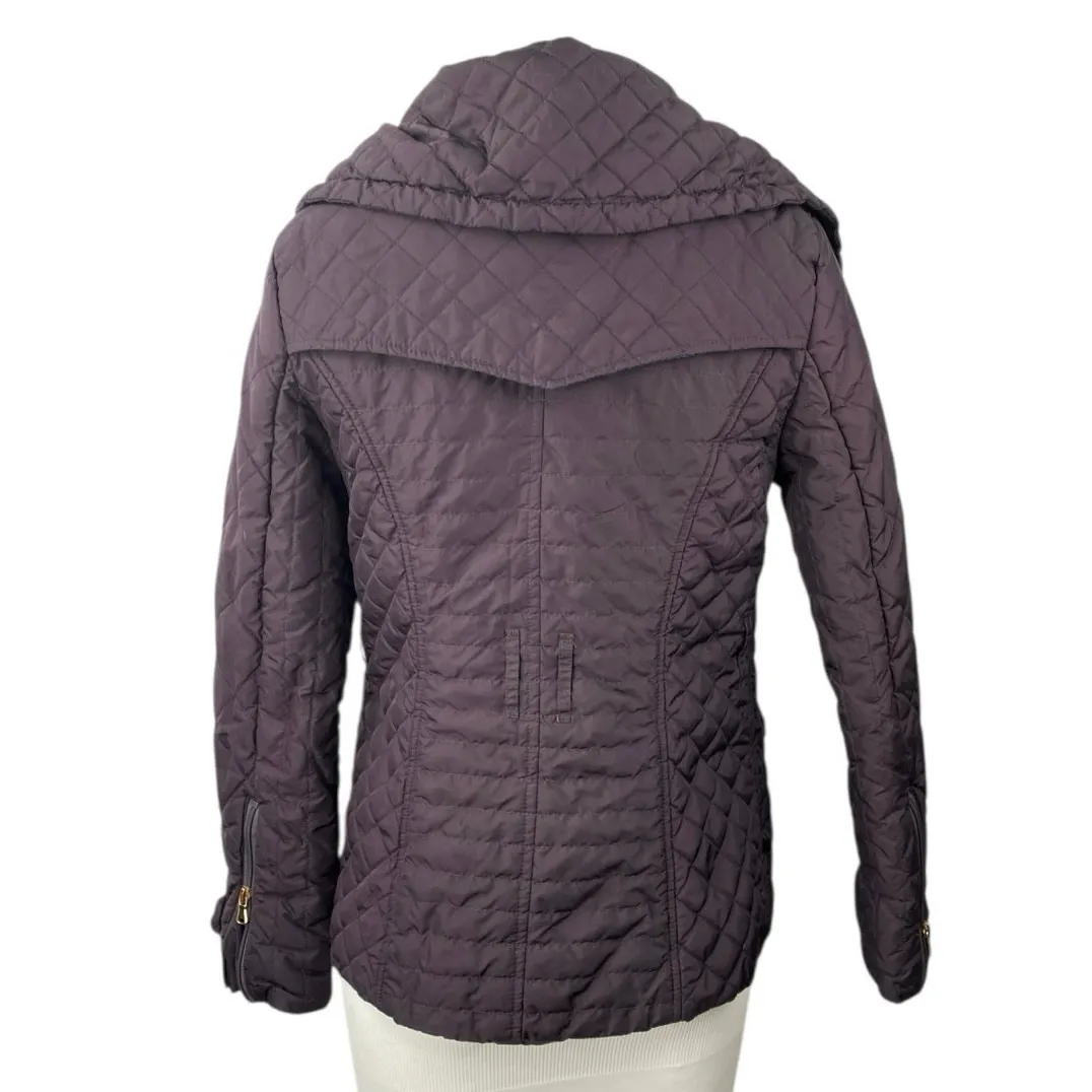 Elie Tahari Quilted Cabin Brown Full Zip Button Winter Puffer Coat Jacket Size S - Image 3