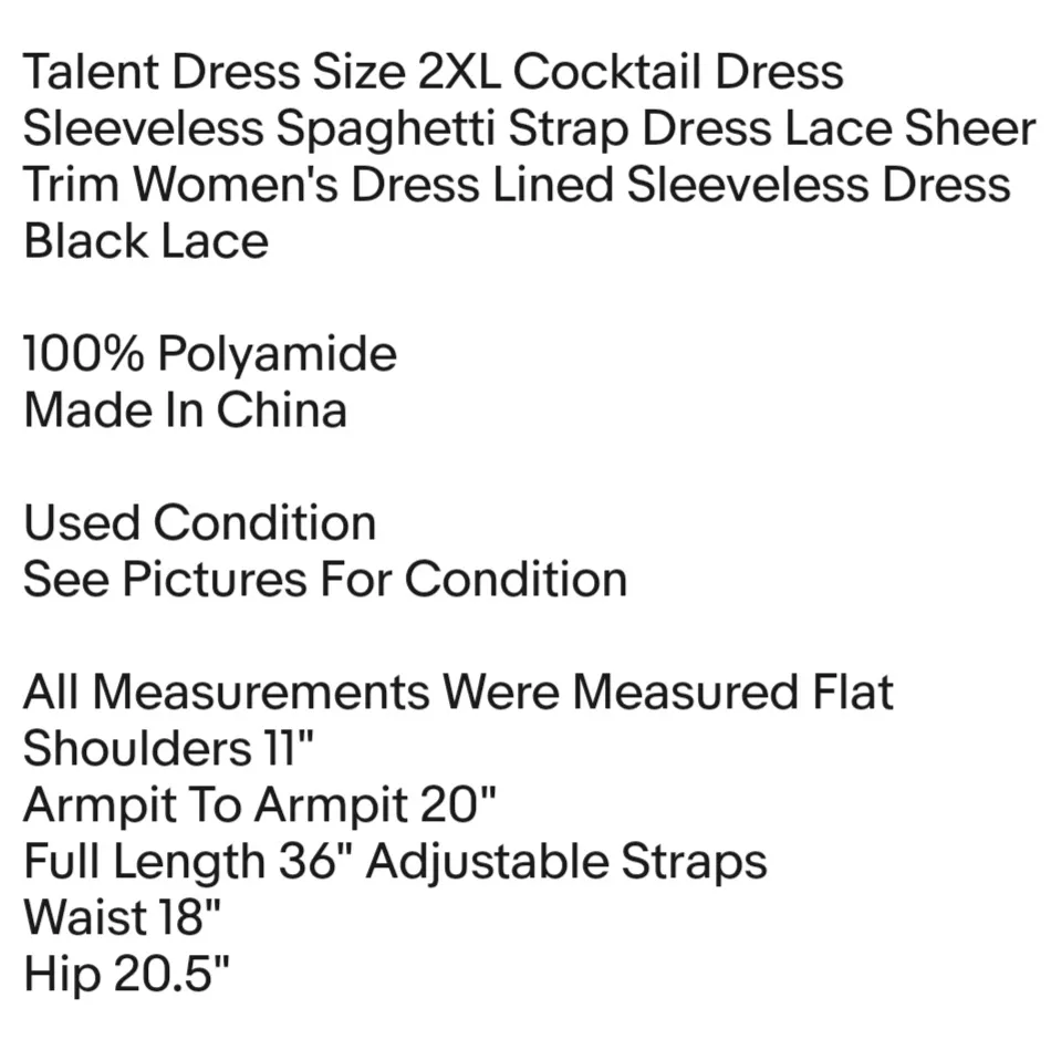 Talent Dress Size 2XL Cocktail Dress Sleeveless Spaghetti Strap Dress Lace Sheer Trim Women's Dress - Image 2