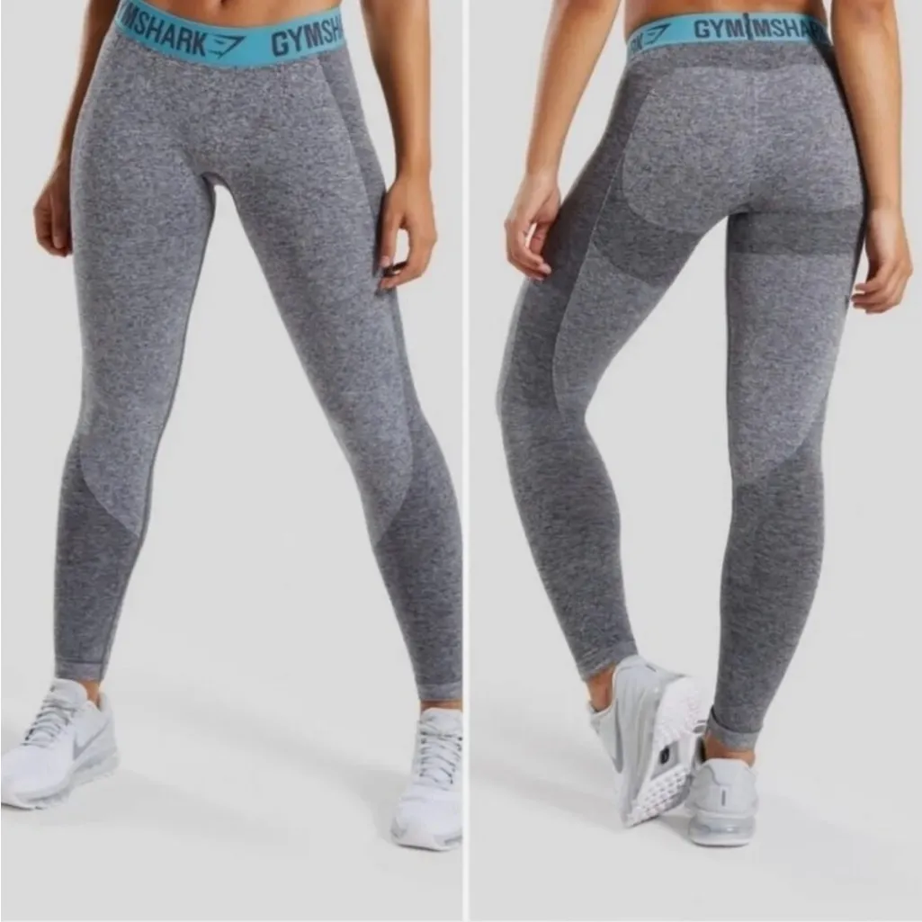 Gymshark Flex Heather Gray Leggings with Teal Waistband Size XS - Image 2