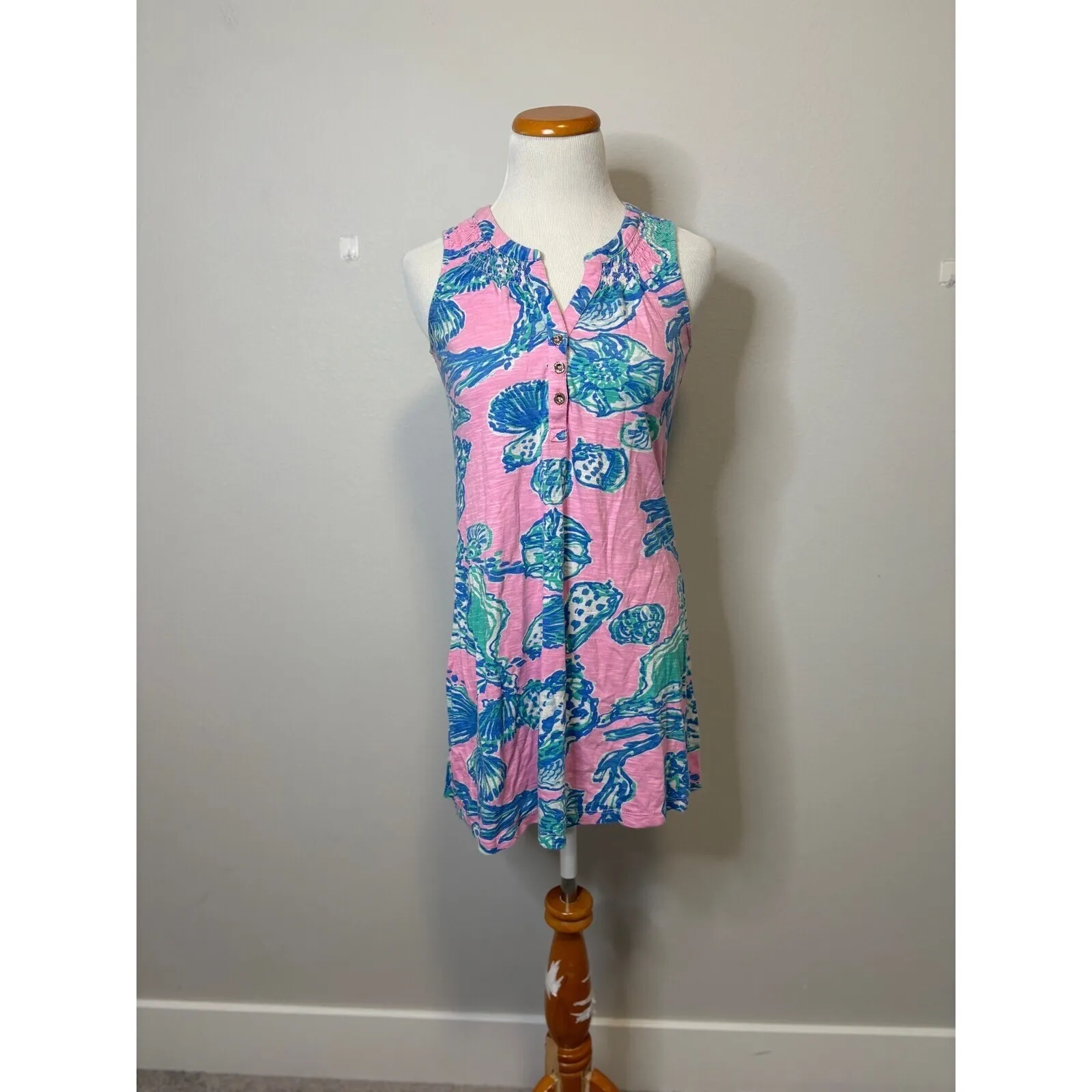 Lilly Pulitzer Eassie Bearfoot‎ Princess Dress Pink Blue Shell Print  XS - Image 2