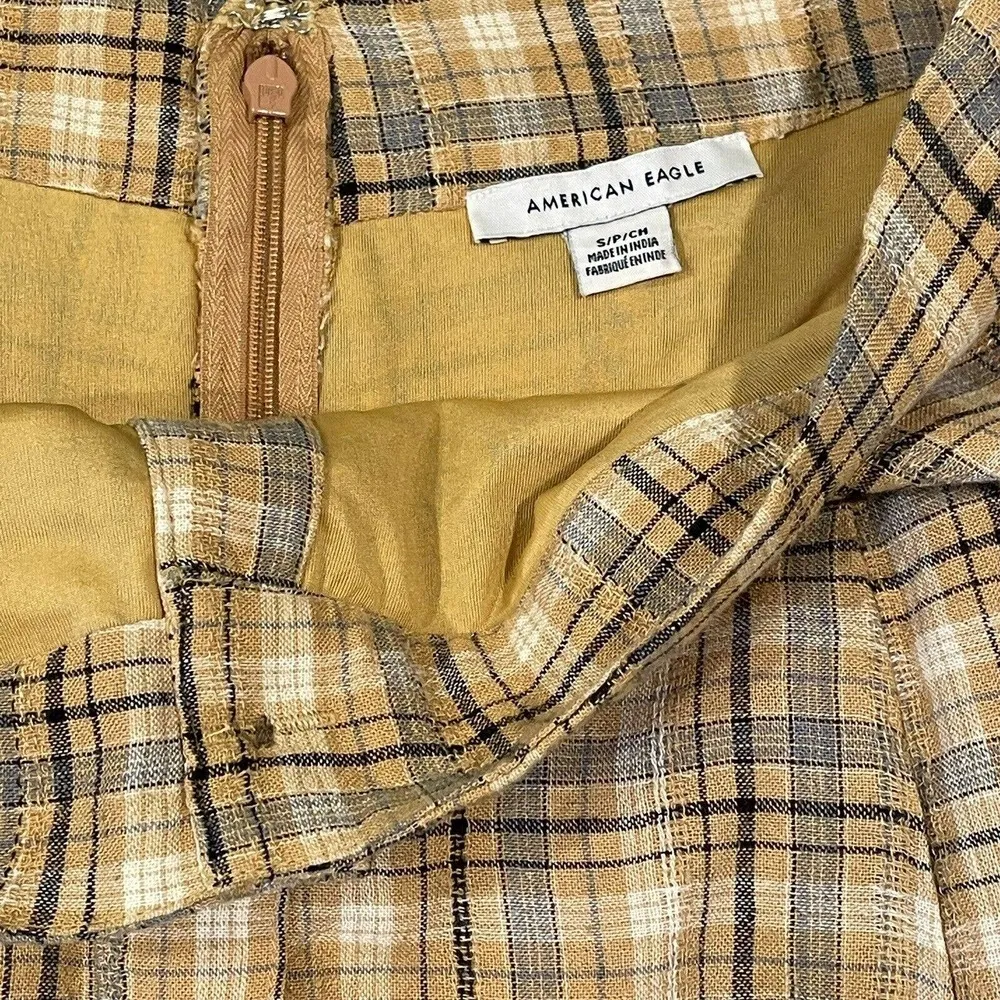 American Eagle Plaid Mini Skirt Size S Yellow Preppy Academia Grunge Skater - Image 5